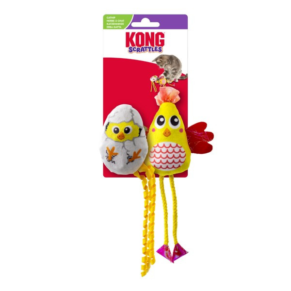 kong cat scrattles chicken